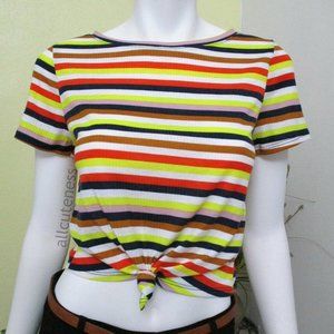 Le Lis Stripe Knot Crop Short Sleeve Top Size M